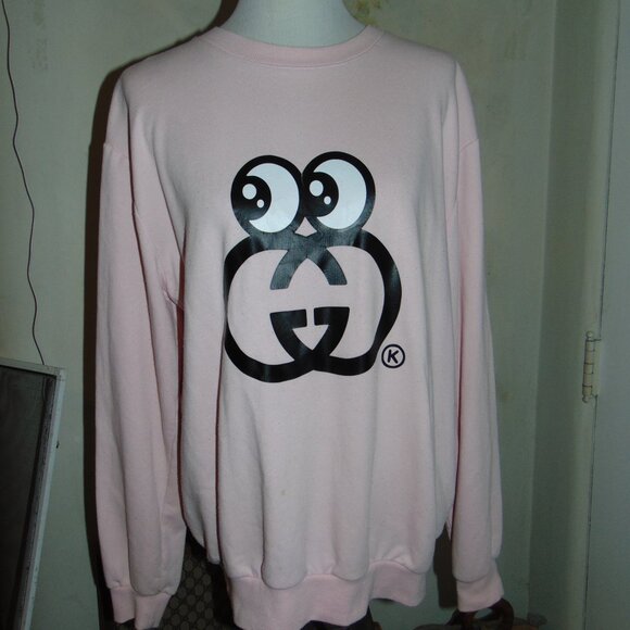 Kikillo Oversized GG Eyes Pink Sweatshirt Sweater Boyfriend Toon Face Medium - Picture 6 of 13